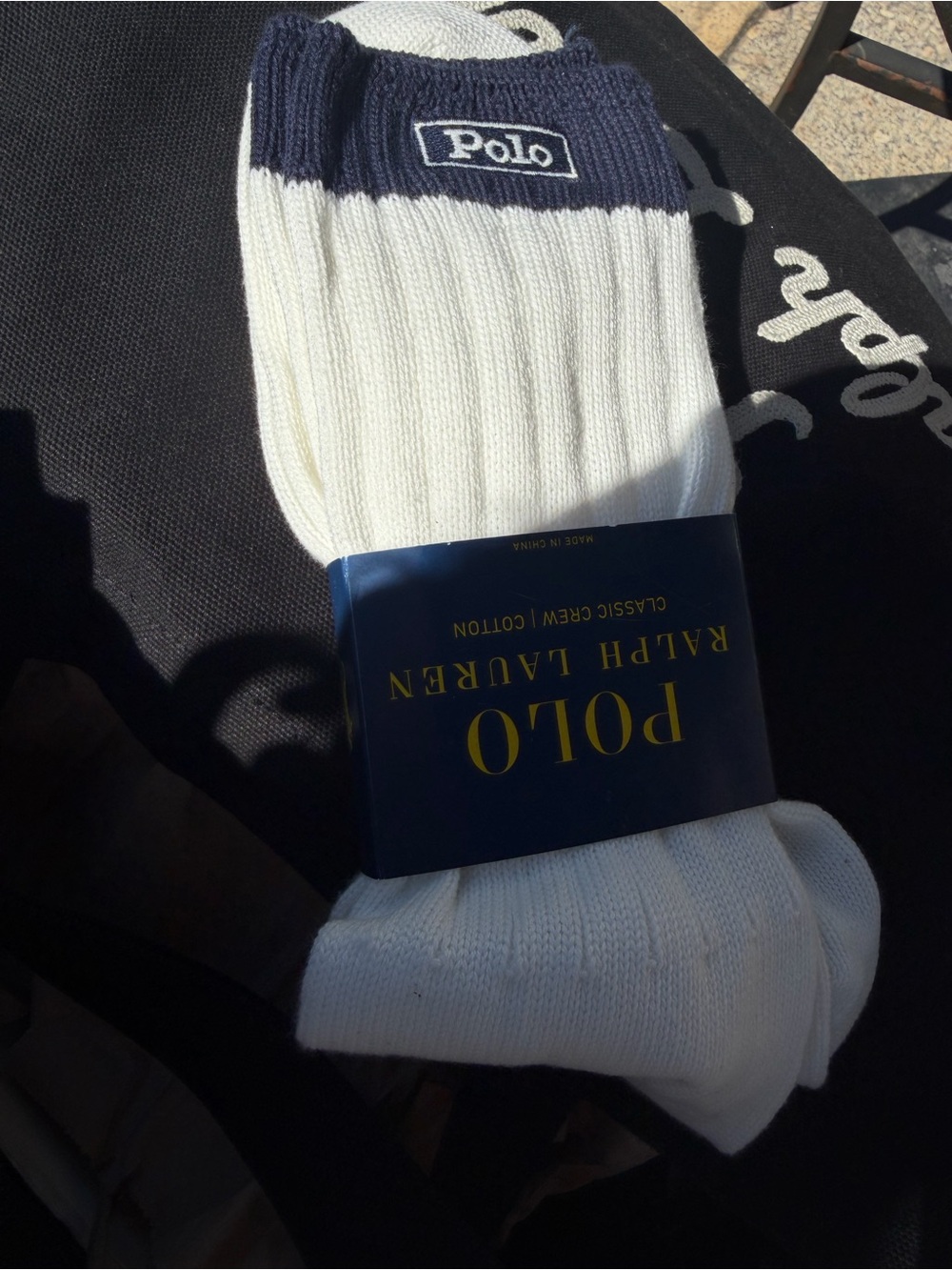 Polo Ralph Lauren White Crew Socks with Navy Cuffs - Picture 2 of 2
